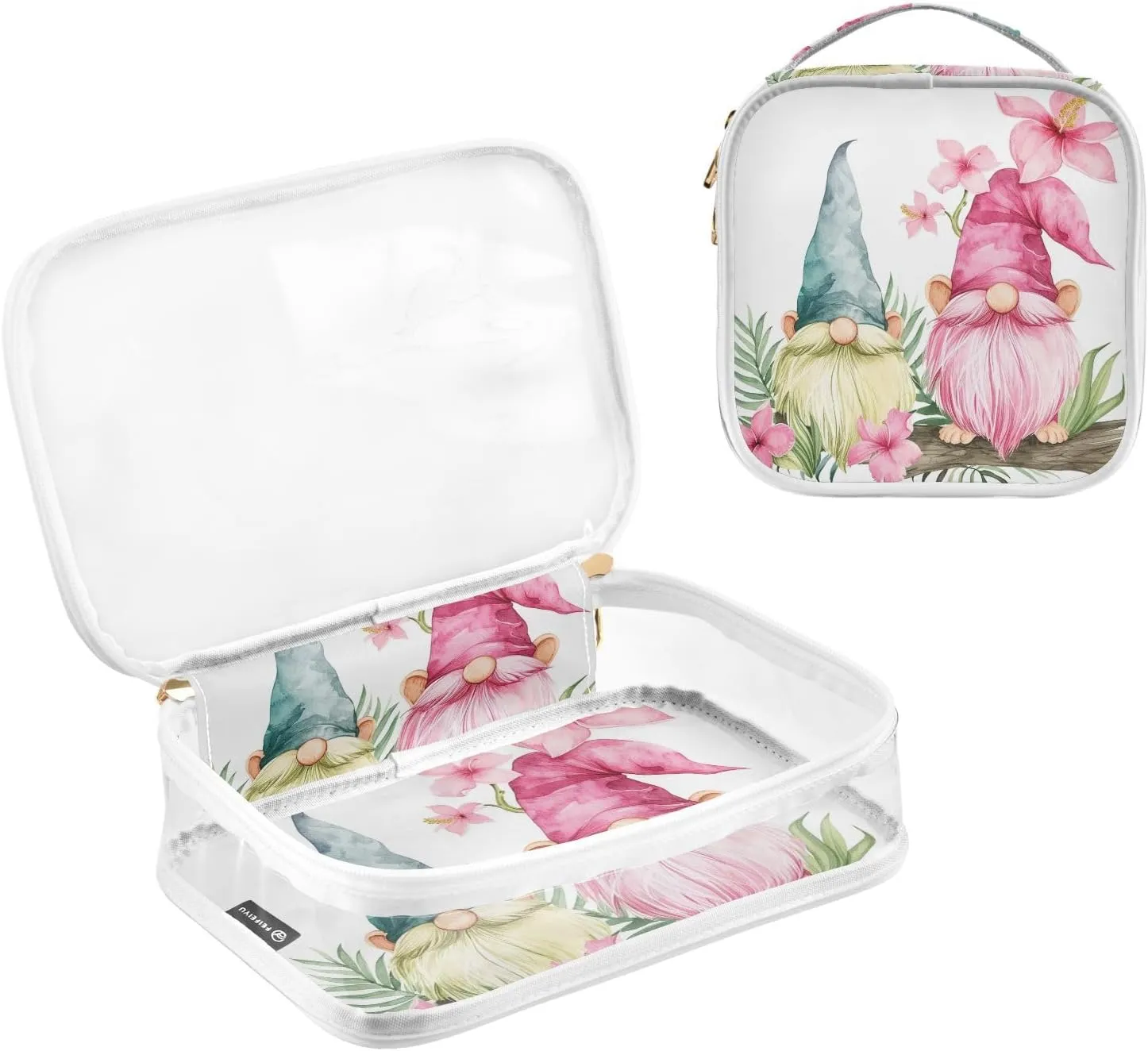 MNSRUU Clear Makeup Bags Dwarf and Flowers Toiletry Bag for Women 2 PCS Waterproof Clear Bags Clear Travel Toiletry Bag Small Cosmetic Makeup Bag, Carry on Airport Airline Compliant Bag