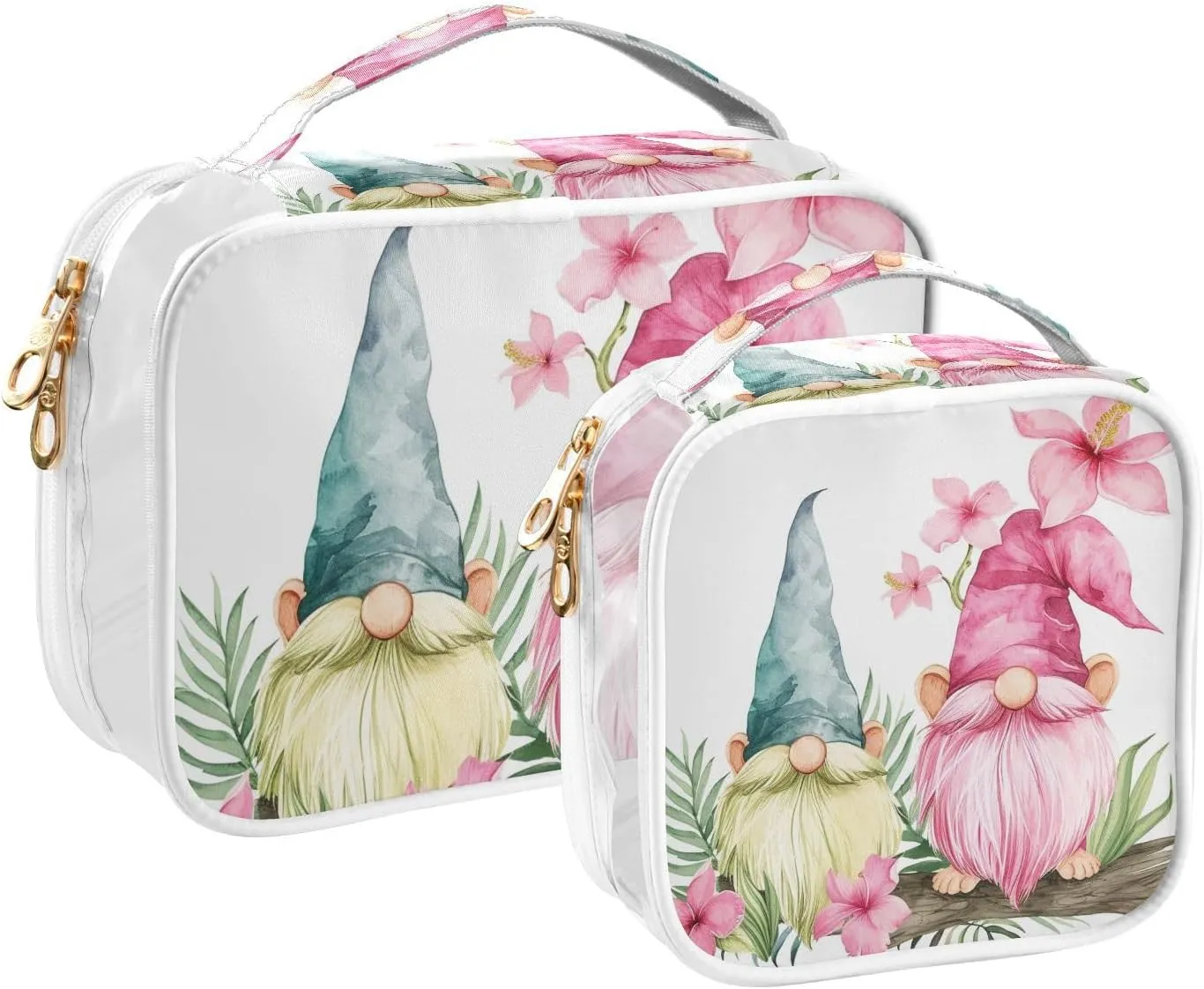 MNSRUU Clear Makeup Bags Dwarf and Flowers Toiletry Bag for Women 2 PCS Waterproof Clear Bags Clear Travel Toiletry Bag Small Cosmetic Makeup Bag, Carry on Airport Airline Compliant Bag