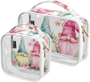 MNSRUU Clear Makeup Bags Dwarf and Flowers Toiletry Bag for Women 2 PCS Waterproof Clear Bags Clear Travel Toiletry Bag Small Cosmetic Makeup Bag, Carry on Airport Airline Compliant Bag