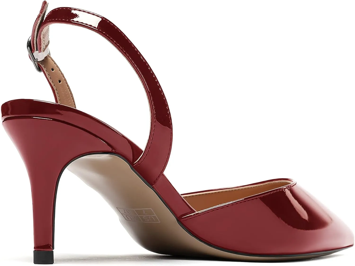 MODENCOCO Women's Patent Leather Pointed Toe Ankle Strap Cut Out Slingback Stiletto Mid Heel Pumps Shoes 2.5 Inch
