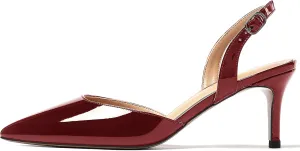 MODENCOCO Women's Patent Leather Pointed Toe Ankle Strap Cut Out Slingback Stiletto Mid Heel Pumps Shoes 2.5 Inch