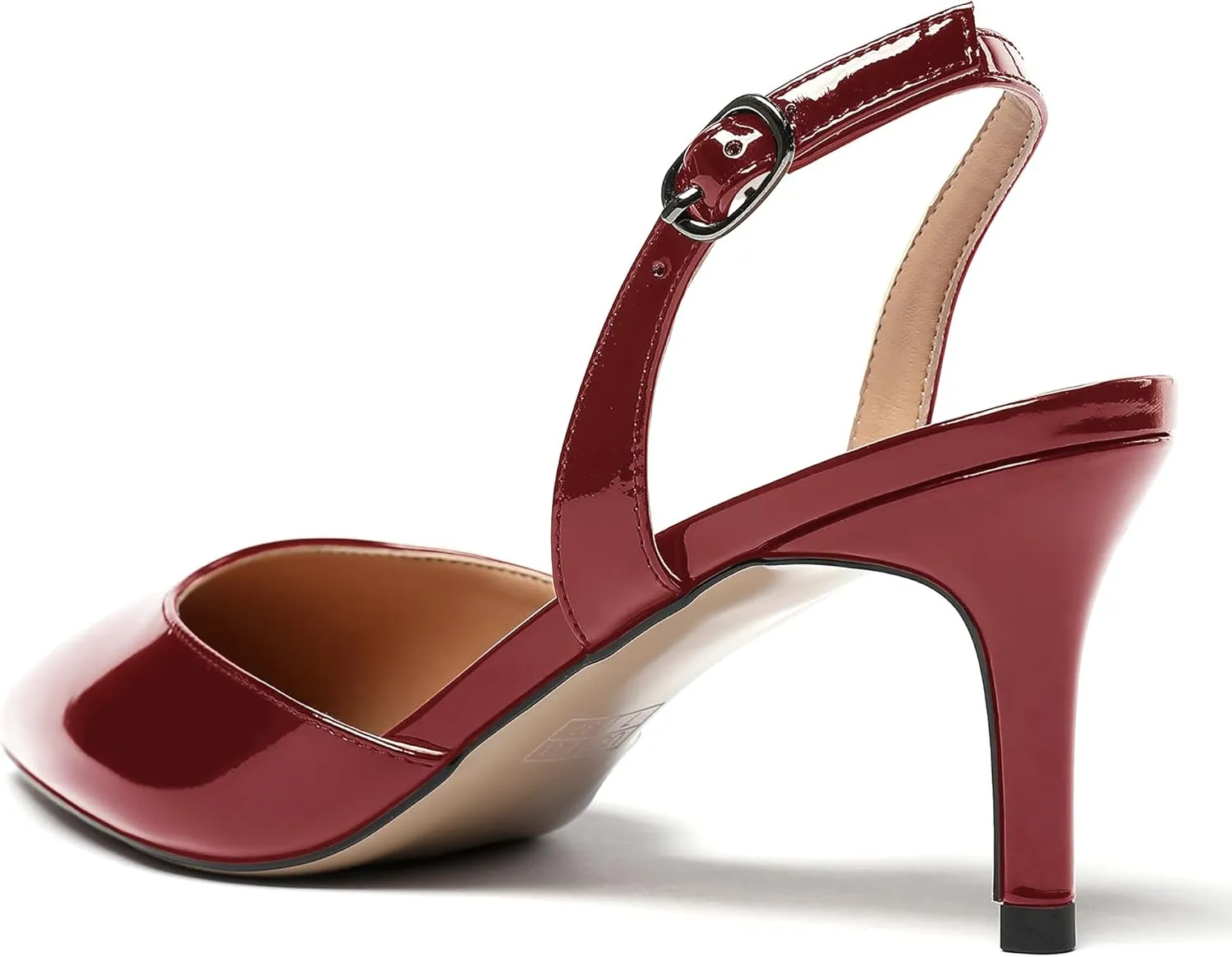 MODENCOCO Women's Patent Leather Pointed Toe Ankle Strap Cut Out Slingback Stiletto Mid Heel Pumps Shoes 2.5 Inch