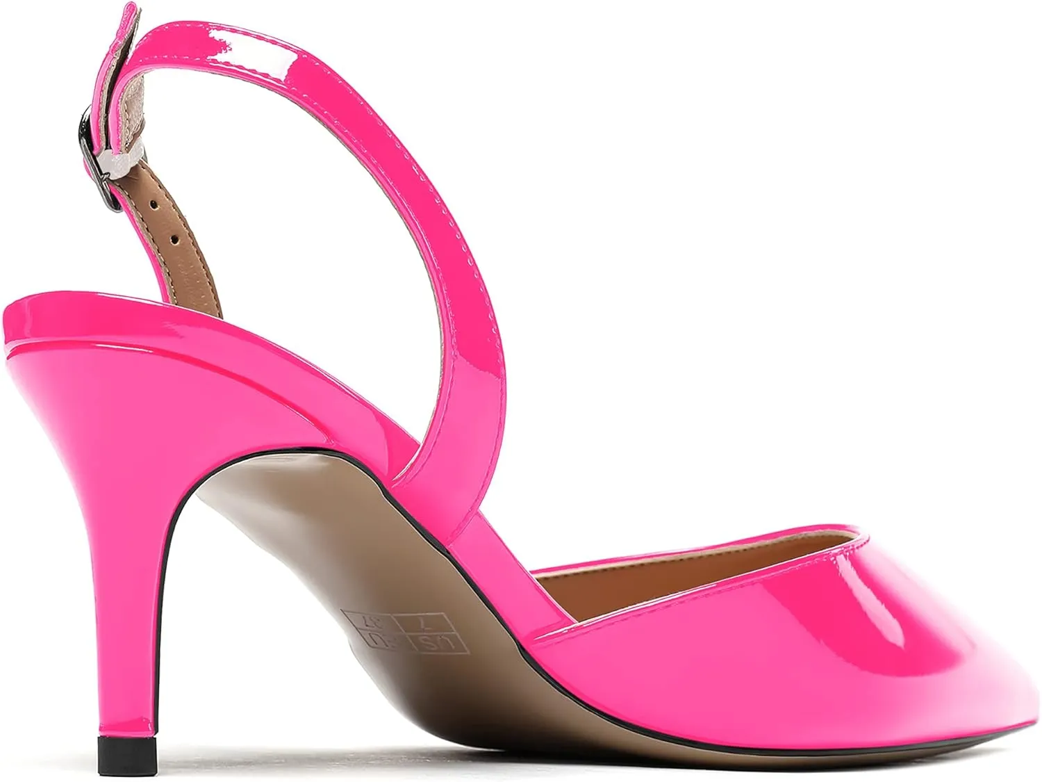 MODENCOCO Women's Patent Leather Pointed Toe Ankle Strap Cut Out Slingback Stiletto Mid Heel Pumps Shoes 2.5 Inch