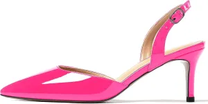 MODENCOCO Women's Patent Leather Pointed Toe Ankle Strap Cut Out Slingback Stiletto Mid Heel Pumps Shoes 2.5 Inch