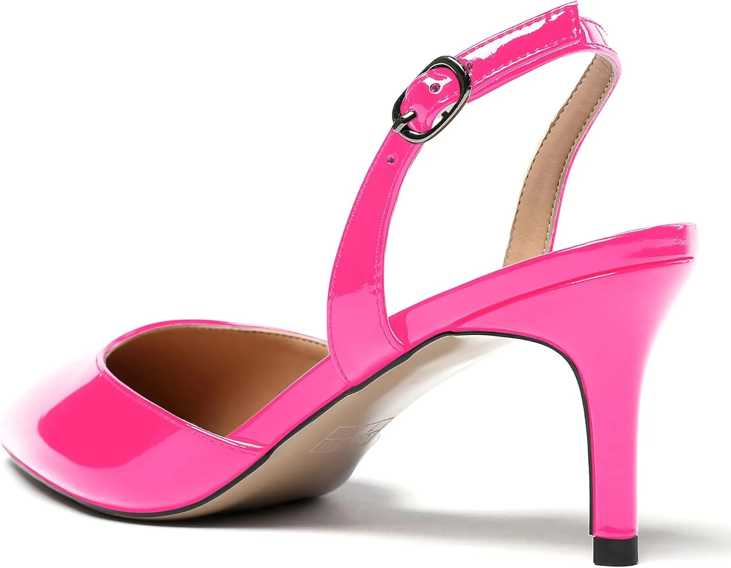 MODENCOCO Women's Patent Leather Pointed Toe Ankle Strap Cut Out Slingback Stiletto Mid Heel Pumps Shoes 2.5 Inch