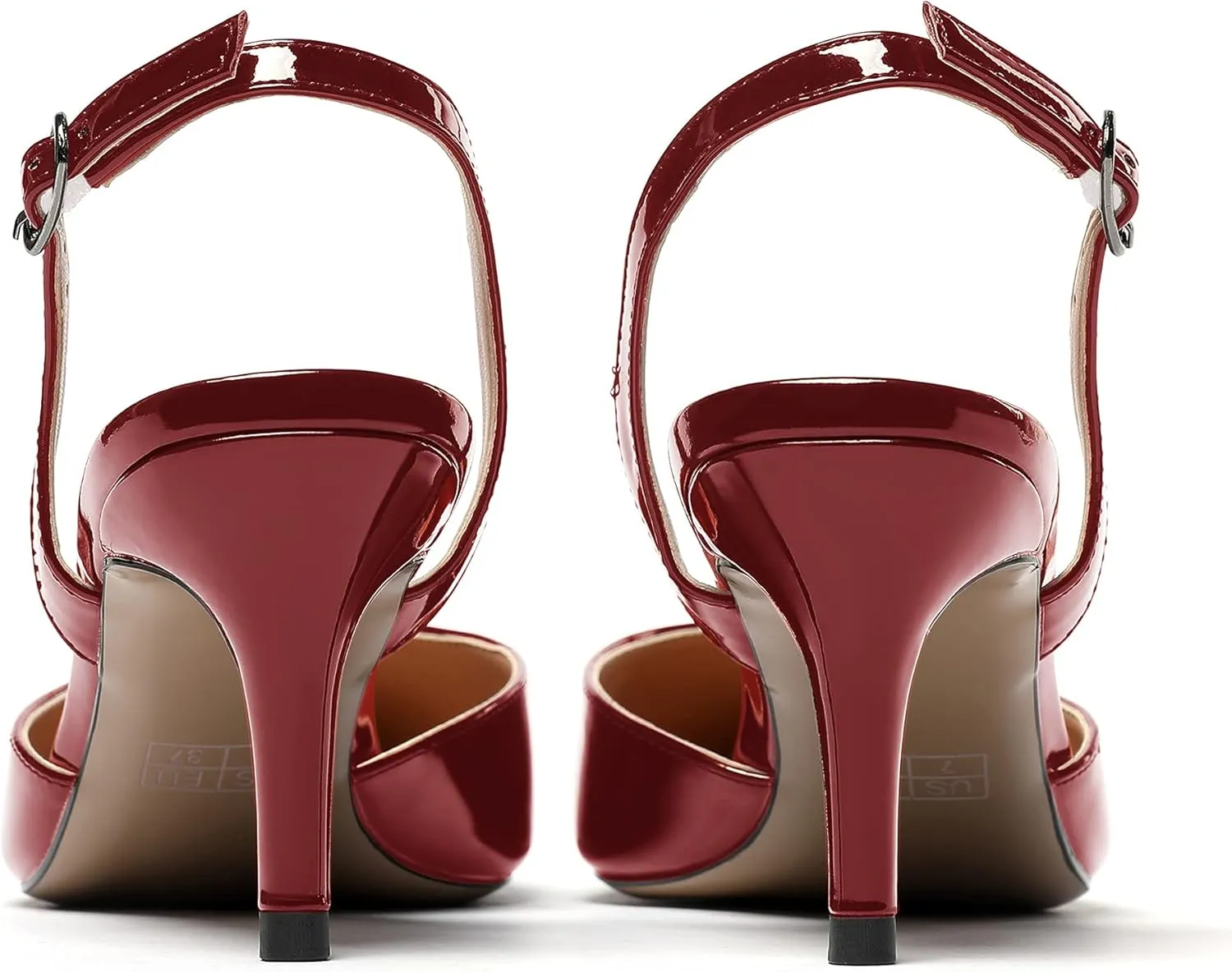 MODENCOCO Women's Patent Leather Pointed Toe Ankle Strap Cut Out Slingback Stiletto Mid Heel Pumps Shoes 2.5 Inch