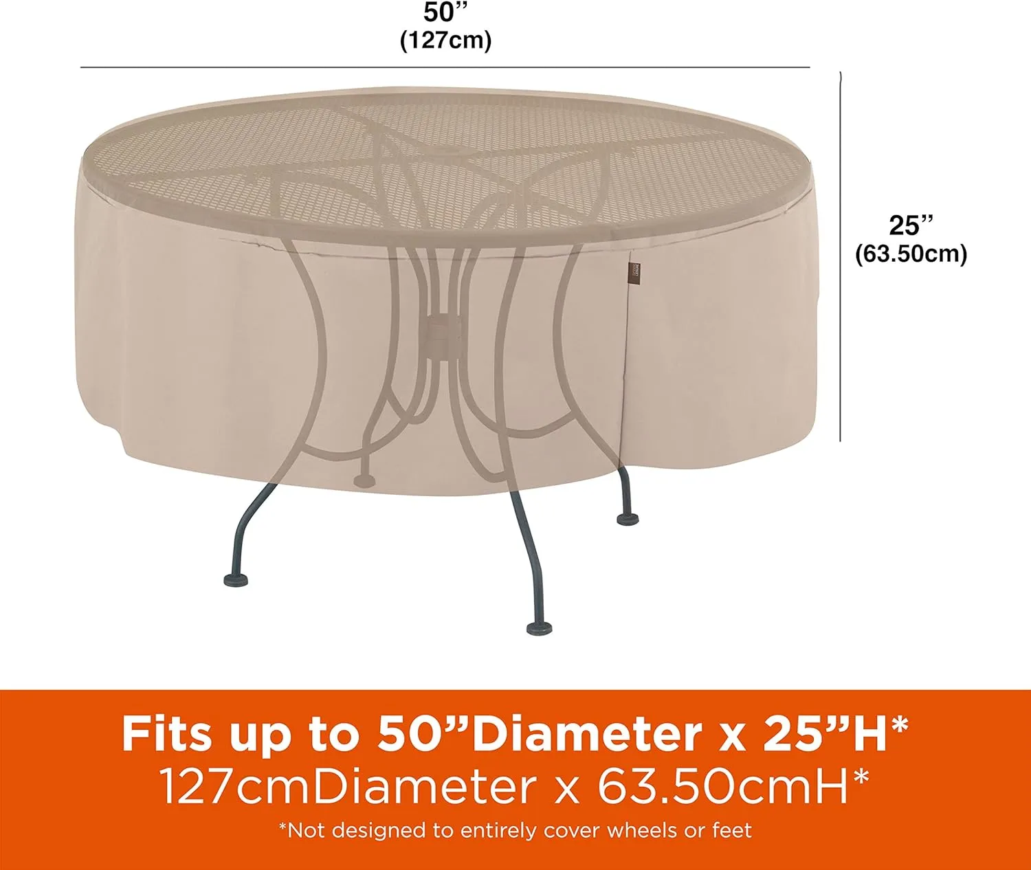 Modern Leisure 2963 Chalet Round Patio Table, Furniture, Outdoor Cover (50 D x 25 H) Water-Resistant, Beige