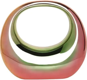 Modern Sculptural Handbag, Iridescent Green and Coral, Crescent Moon Design