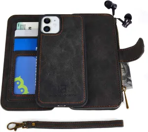 MODOS LOGICOS Case for iPhone 11, [Detachable Wallet Folio][2 in 1][Zipper Cash Storage][Up to 14 Card Slots 1 Photo Window] PU Leather Purse with Removable Inner Magnetic TPU Case - Black