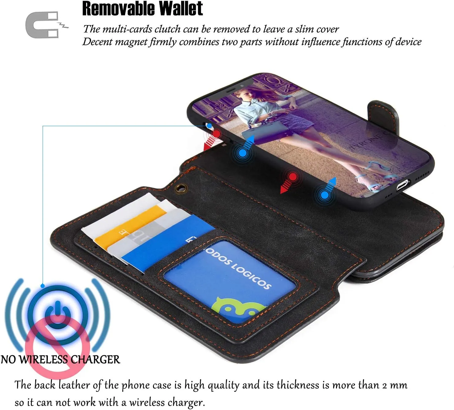 MODOS LOGICOS Case for iPhone 11, [Detachable Wallet Folio][2 in 1][Zipper Cash Storage][Up to 14 Card Slots 1 Photo Window] PU Leather Purse with Removable Inner Magnetic TPU Case - Black