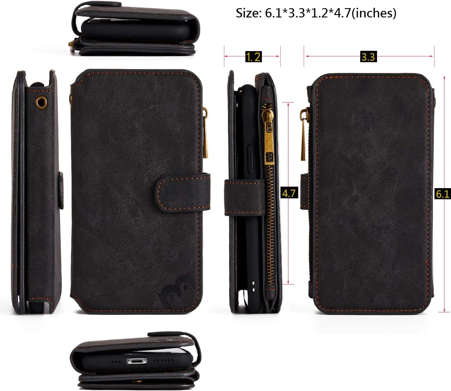 MODOS LOGICOS Case for iPhone 11, [Detachable Wallet Folio][2 in 1][Zipper Cash Storage][Up to 14 Card Slots 1 Photo Window] PU Leather Purse with Removable Inner Magnetic TPU Case - Black