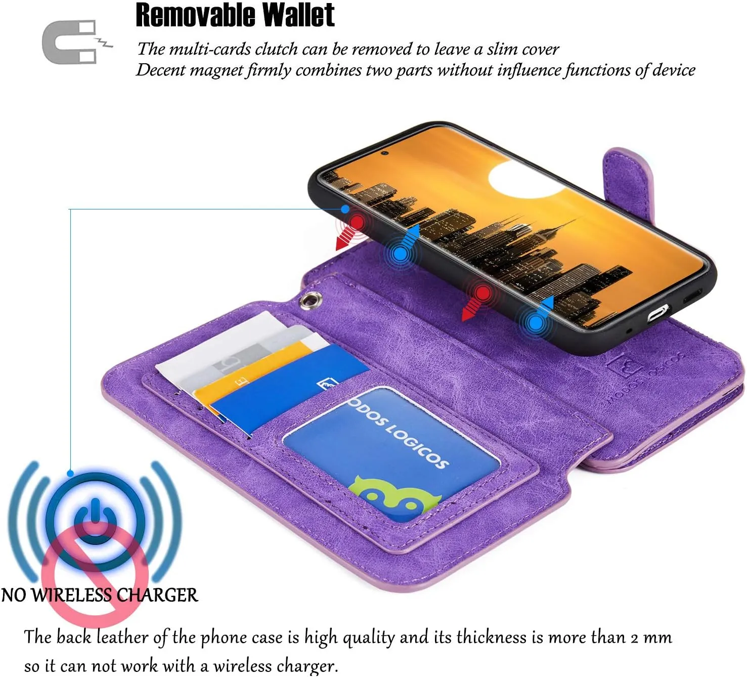 MODOS LOGICOS Case for Samsung Galaxy S20  / S20  5G, [Detachable Wallet][2 in 1][Zipper Cash Storage][14 Card Slots 1 Id Window] PU Leather Purse with Removable Inner Magnetic TPU Case - Purple