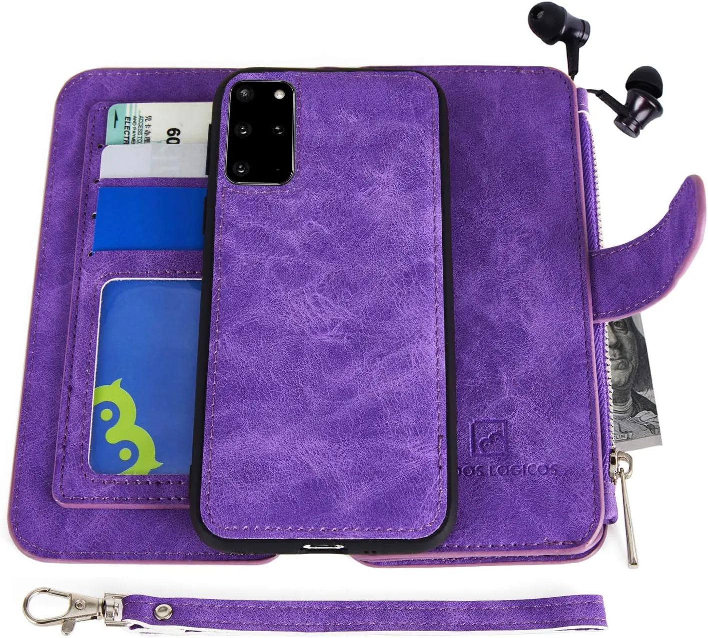 MODOS LOGICOS Case for Samsung Galaxy S20  / S20  5G, [Detachable Wallet][2 in 1][Zipper Cash Storage][14 Card Slots 1 Id Window] PU Leather Purse with Removable Inner Magnetic TPU Case - Purple