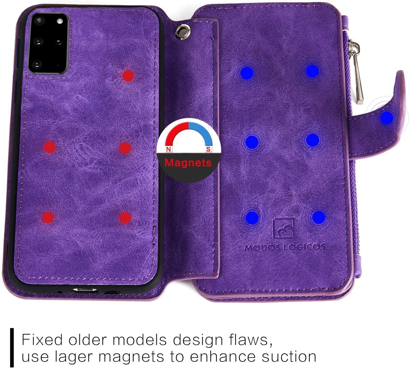 MODOS LOGICOS Case for Samsung Galaxy S20  / S20  5G, [Detachable Wallet][2 in 1][Zipper Cash Storage][14 Card Slots 1 Id Window] PU Leather Purse with Removable Inner Magnetic TPU Case - Purple