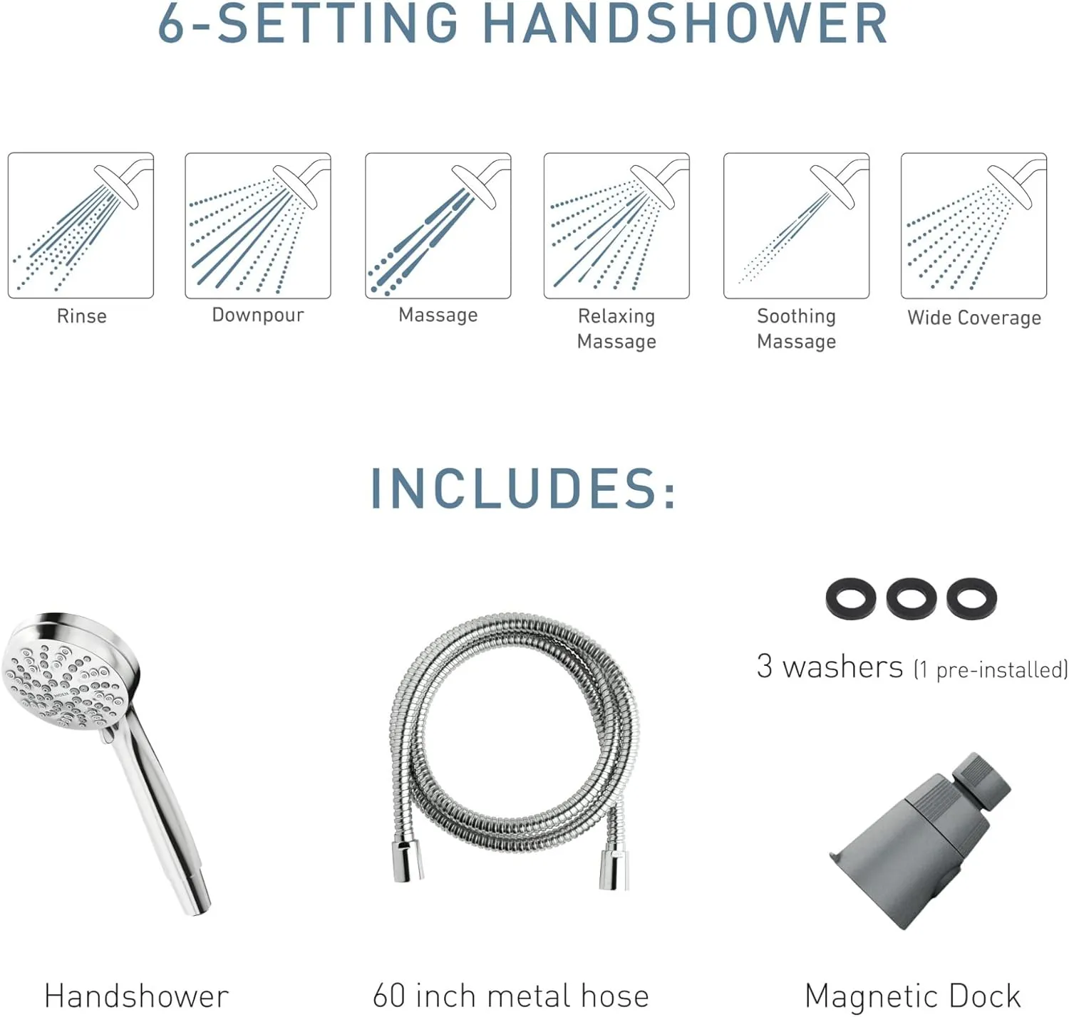 Moen 26100EPSRN Engage Magnetix Eco-Performance Six-Function Detachable Handheld Shower Head with Magnetic Docking System and 60-Inch Hose, Showerhead, Spot Resist Brushed Nickel