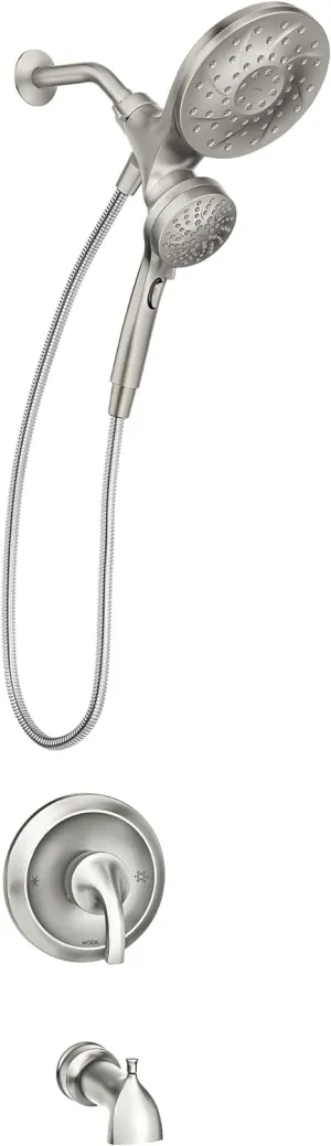 Moen Engage Magnetix Spot Resist Brushed Nickel Multi-Function Handshower and Rainfall Shower Head Trim Combo with Shower Handle, Tub Spout, Metal Hose and Valve, 82304SRN