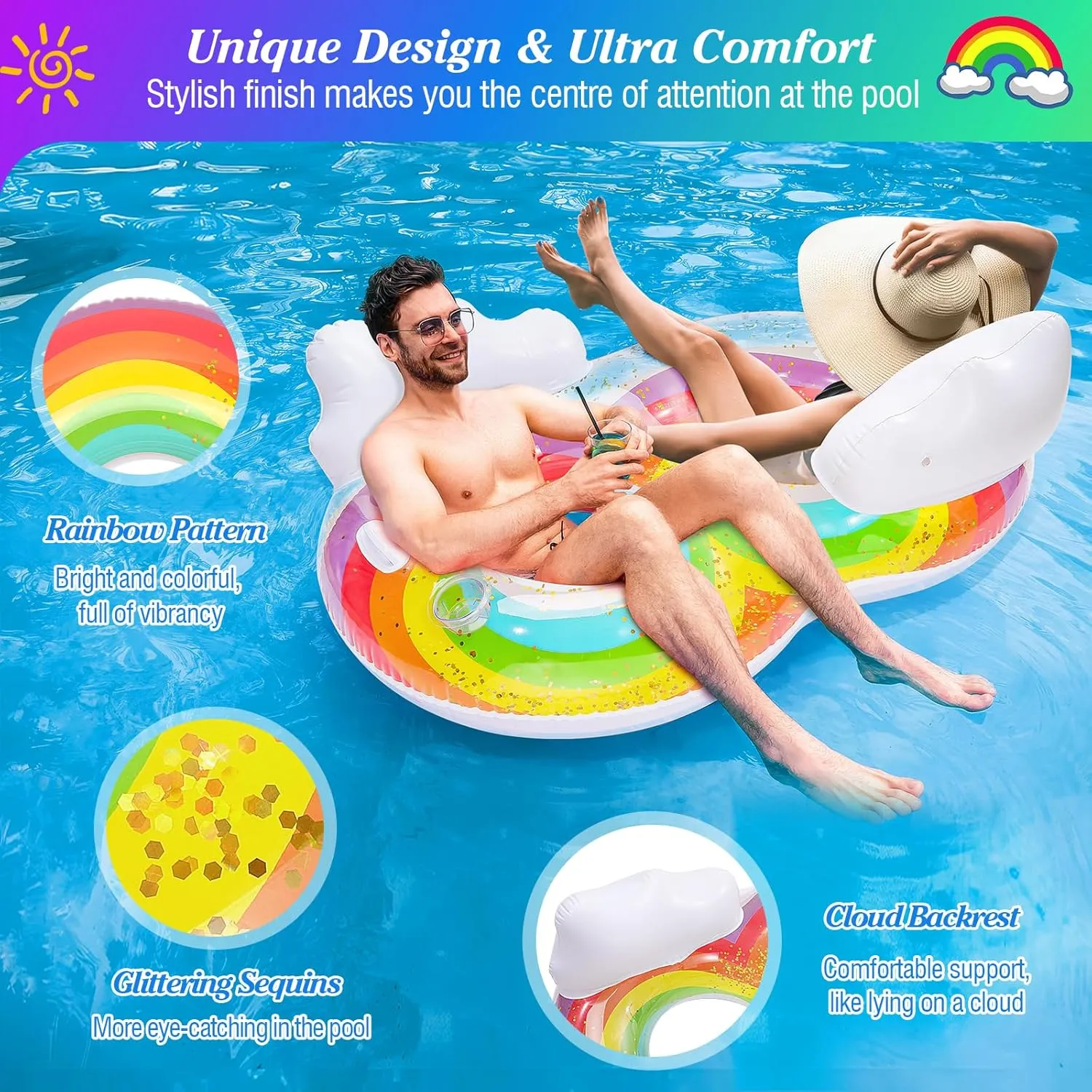 MoKo Pool Floats Adult, Inflatable Chairs, Pool Floaties, Inflatable Pool Toys with Cup Holders for Beach Party Water Park