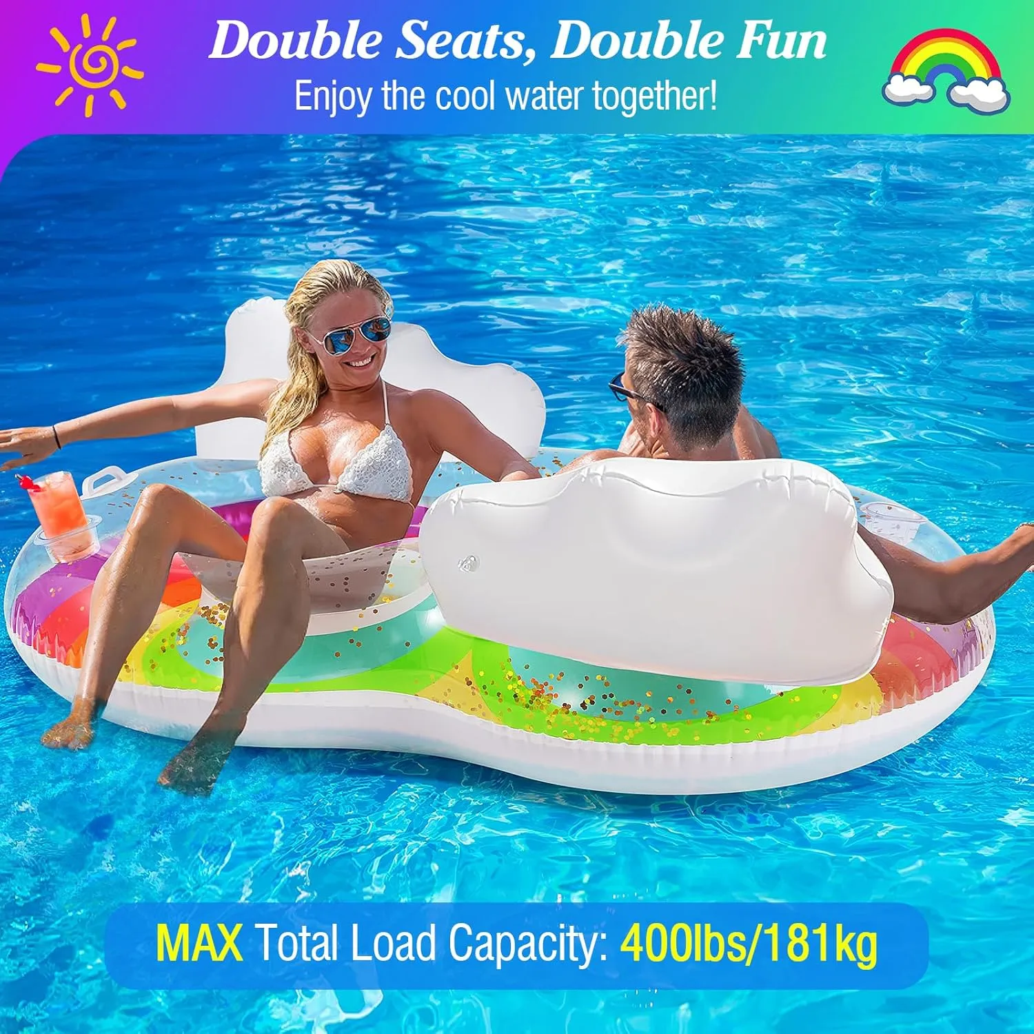 MoKo Pool Floats Adult, Inflatable Chairs, Pool Floaties, Inflatable Pool Toys with Cup Holders for Beach Party Water Park