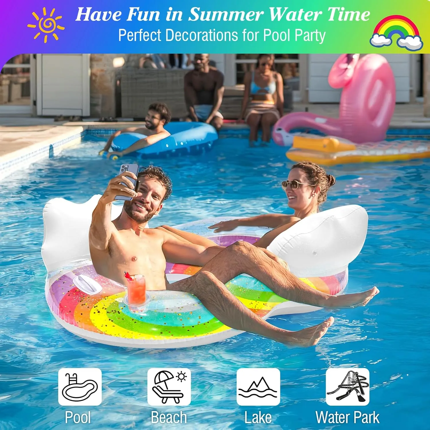 MoKo Pool Floats Adult, Inflatable Chairs, Pool Floaties, Inflatable Pool Toys with Cup Holders for Beach Party Water Park
