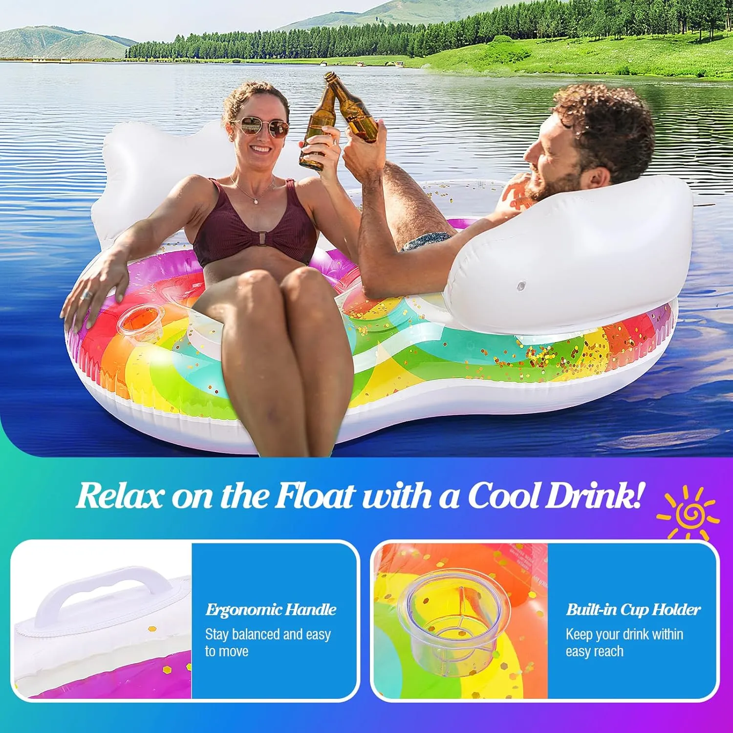 MoKo Pool Floats Adult, Inflatable Chairs, Pool Floaties, Inflatable Pool Toys with Cup Holders for Beach Party Water Park