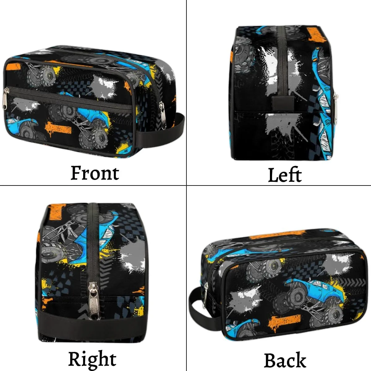 Monster Car Trucks Toiletry Bag for Boys Men, Travel Toiletry Bag for Woman Cosmetic Makeup Bag, Tire Tracks Waterproof Shaving Bag for Toiletries Accessories Travel Essentials