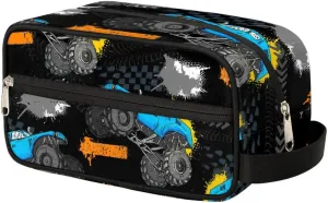 Monster Car Trucks Toiletry Bag for Boys Men, Travel Toiletry Bag for Woman Cosmetic Makeup Bag, Tire Tracks Waterproof Shaving Bag for Toiletries Accessories Travel Essentials