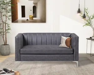 Morden Fort Faux Leather Loveseat Sofa, 55" Modern Hightech Fabric Loveseat Easy to Clean and Install Furniture, Small Faux Leather Couch Loveseat for Living Room Lounge Office to Read and Relax Grey