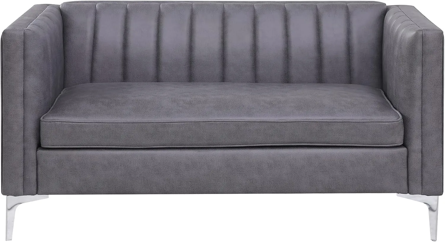 Morden Fort Faux Leather Loveseat Sofa, 55" Modern Hightech Fabric Loveseat Easy to Clean and Install Furniture, Small Faux Leather Couch Loveseat for Living Room Lounge Office to Read and Relax Grey