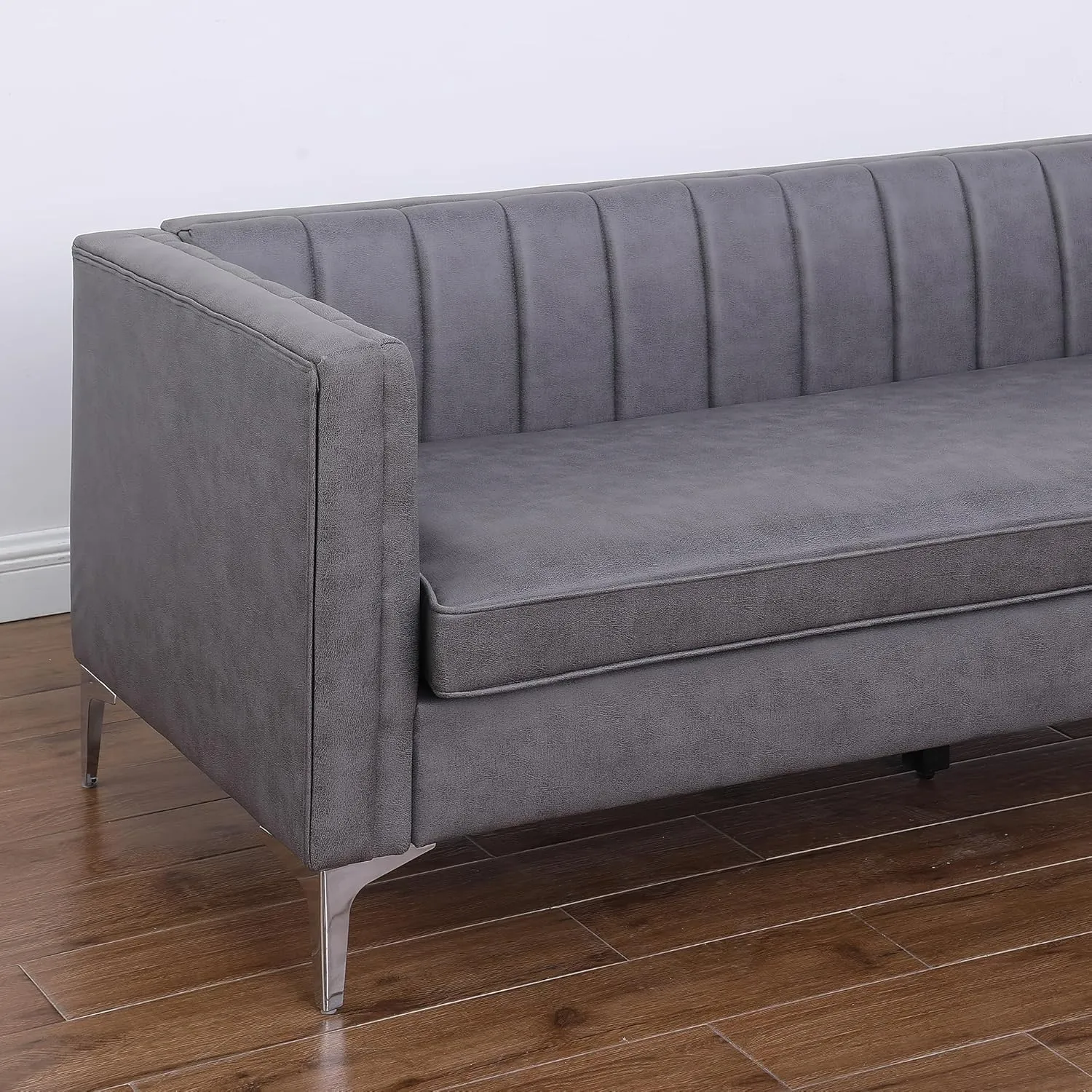 Morden Fort Faux Leather Loveseat Sofa, 55" Modern Hightech Fabric Loveseat Easy to Clean and Install Furniture, Small Faux Leather Couch Loveseat for Living Room Lounge Office to Read and Relax Grey