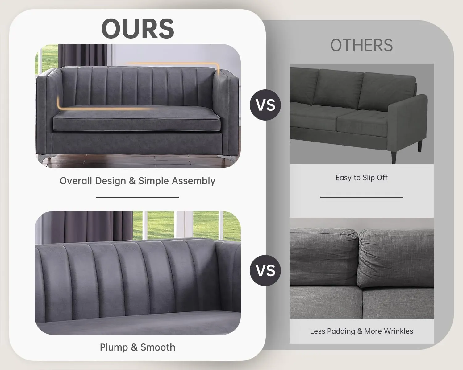 Morden Fort Faux Leather Loveseat Sofa, 55" Modern Hightech Fabric Loveseat Easy to Clean and Install Furniture, Small Faux Leather Couch Loveseat for Living Room Lounge Office to Read and Relax Grey