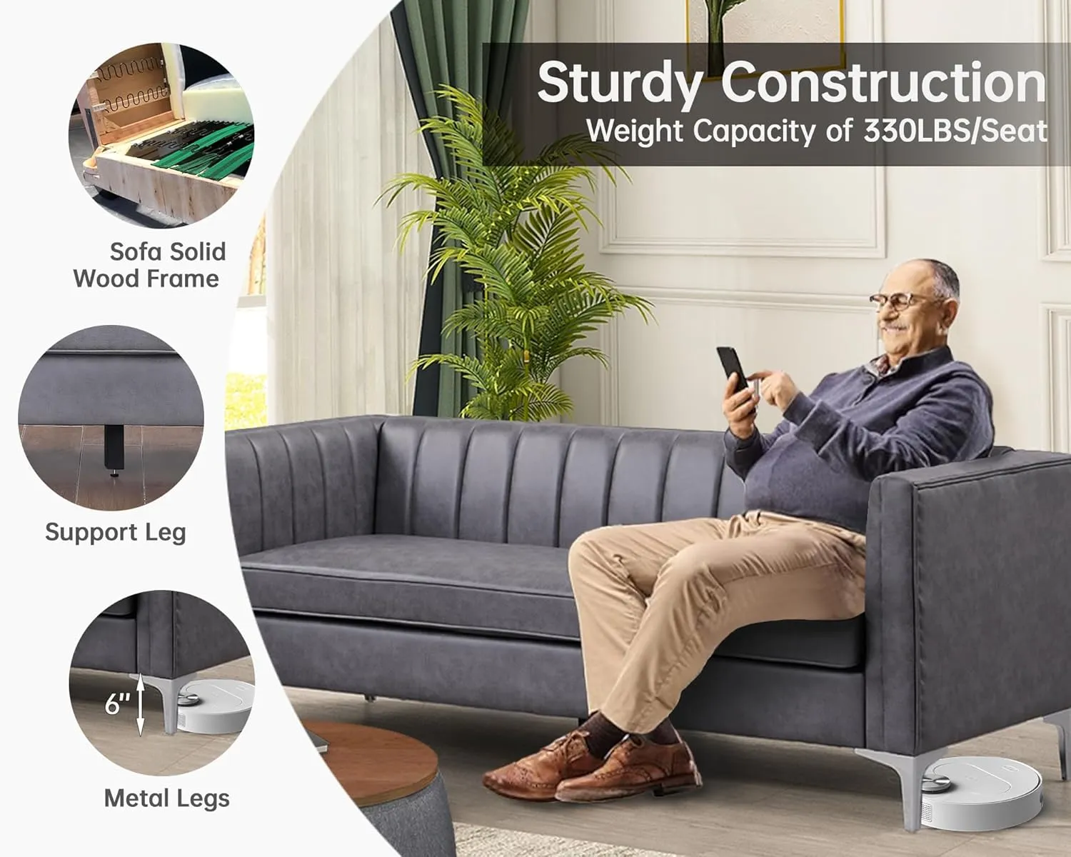 Morden Fort Faux Leather Loveseat Sofa, 55" Modern Hightech Fabric Loveseat Easy to Clean and Install Furniture, Small Faux Leather Couch Loveseat for Living Room Lounge Office to Read and Relax Grey