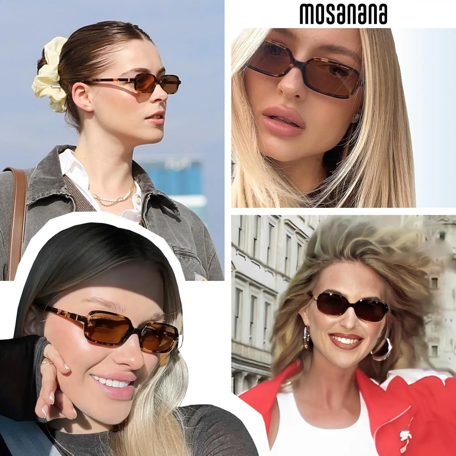 mosanana Trendy Rectangle Sunglasses for Women Retro 90s Style Small Narrow MS52479