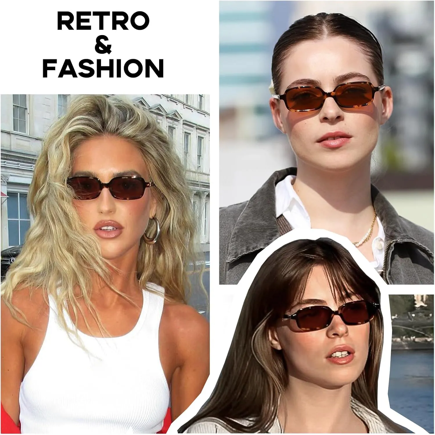 mosanana Trendy Rectangle Sunglasses for Women Retro 90s Style Small Narrow MS52479