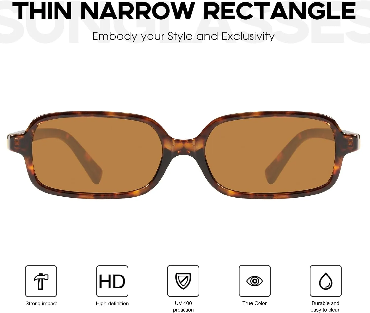 mosanana Trendy Rectangle Sunglasses for Women Retro 90s Style Small Narrow MS52479