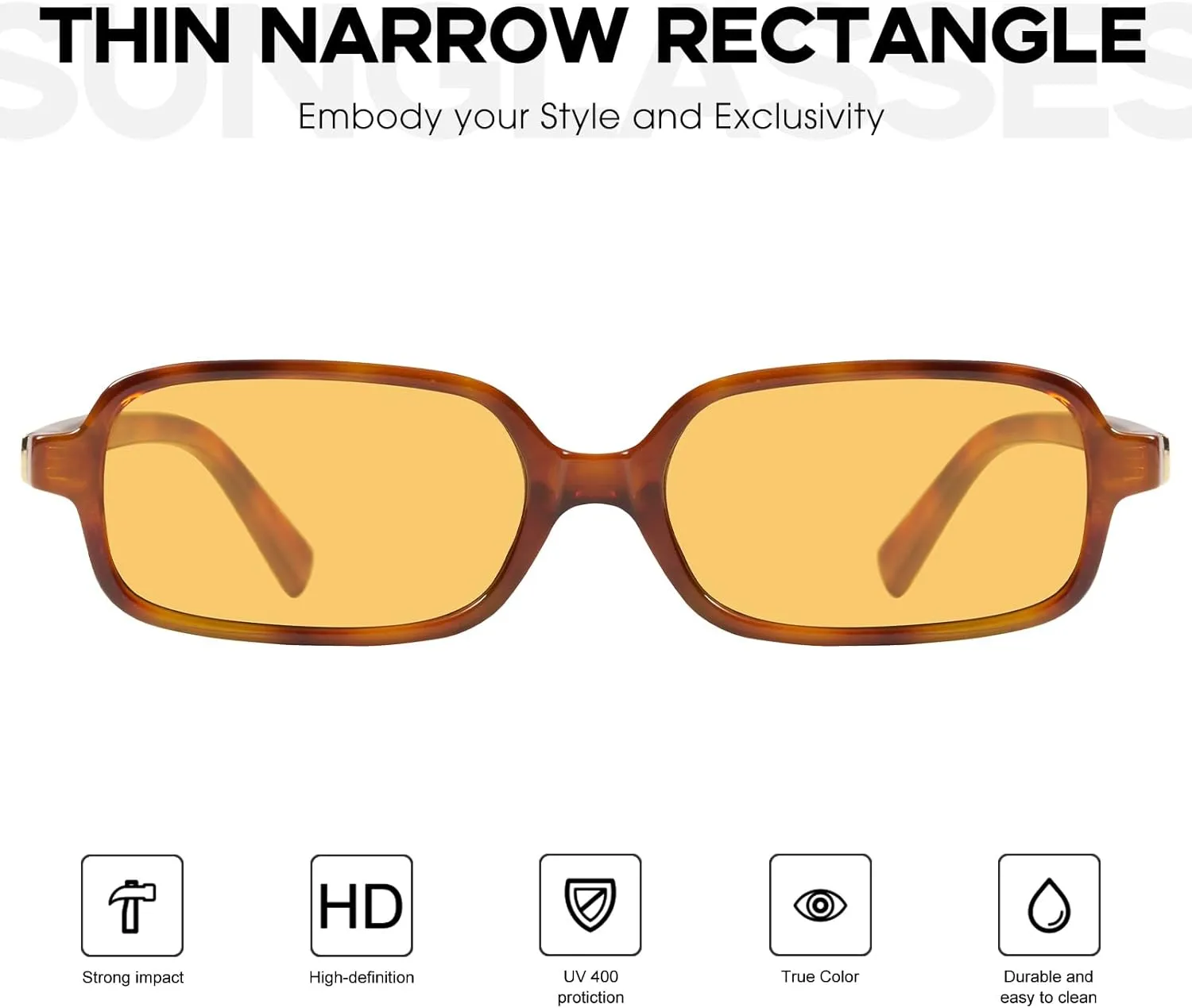 mosanana Trendy Rectangle Sunglasses for Women Retro 90s Style Small Narrow MS52479