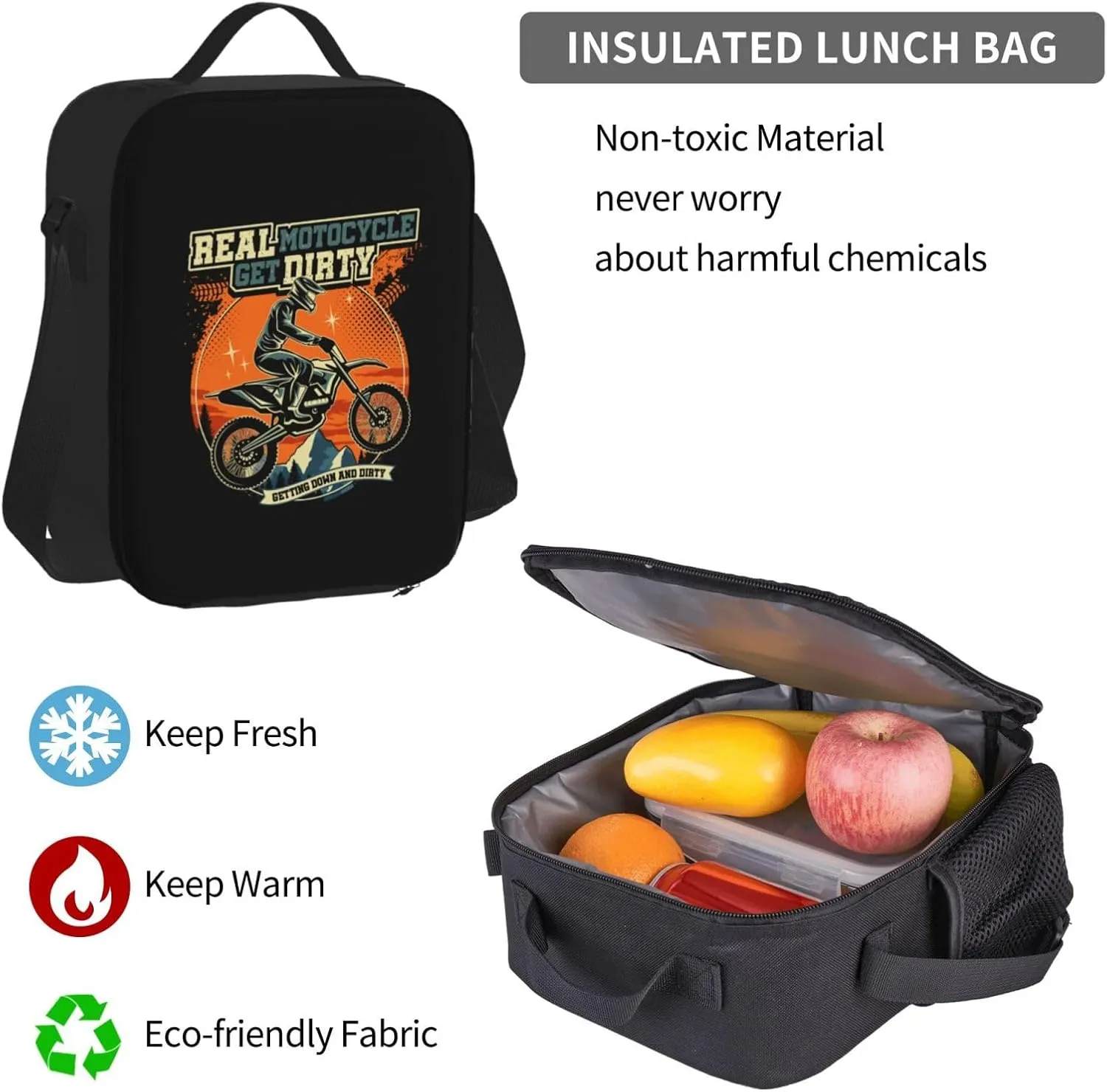 Motocross Dirt Bike Racing Supercross Flying Jump Multifunctional Pocket Backpack Crossbody Lunch Bag Pencil Case 3Pcs Set Large Capacity Backpack