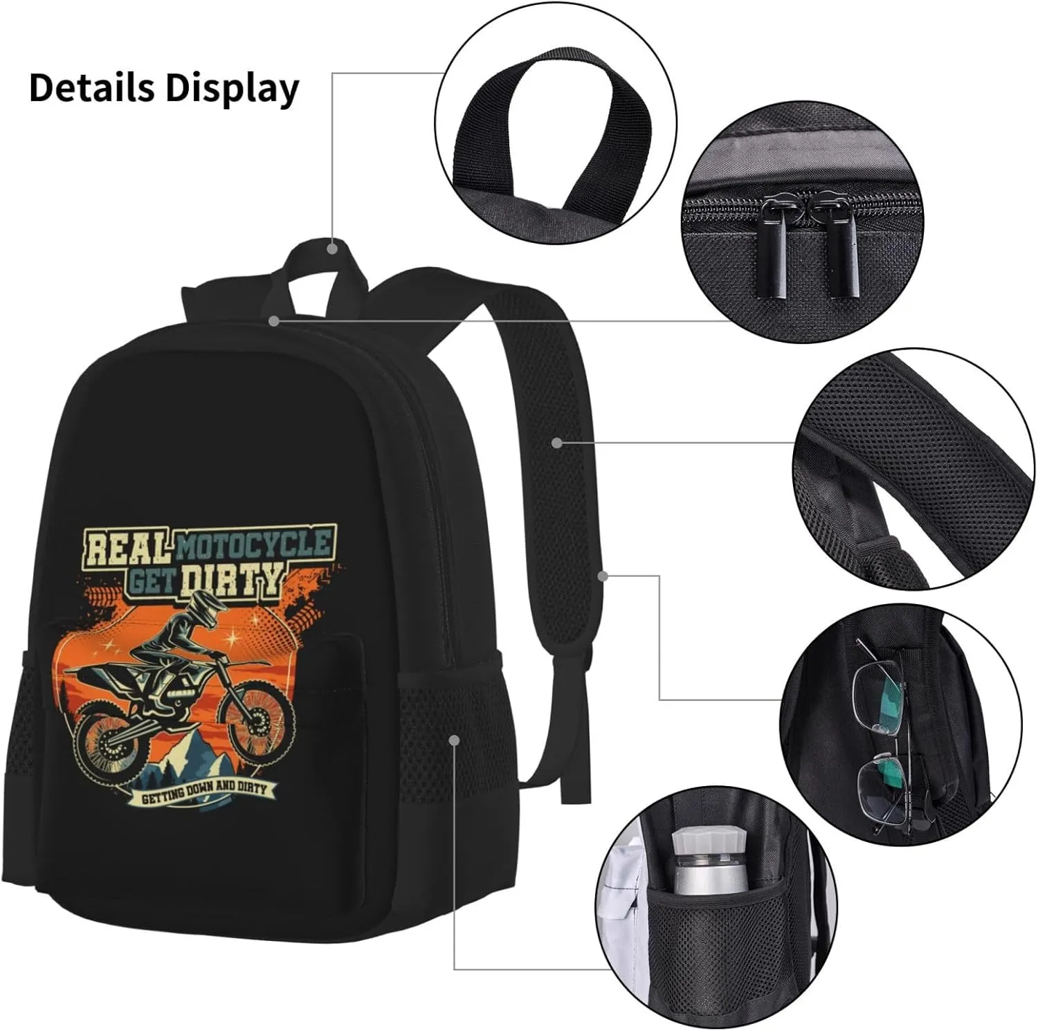 Motocross Dirt Bike Racing Supercross Flying Jump Multifunctional Pocket Backpack Crossbody Lunch Bag Pencil Case 3Pcs Set Large Capacity Backpack