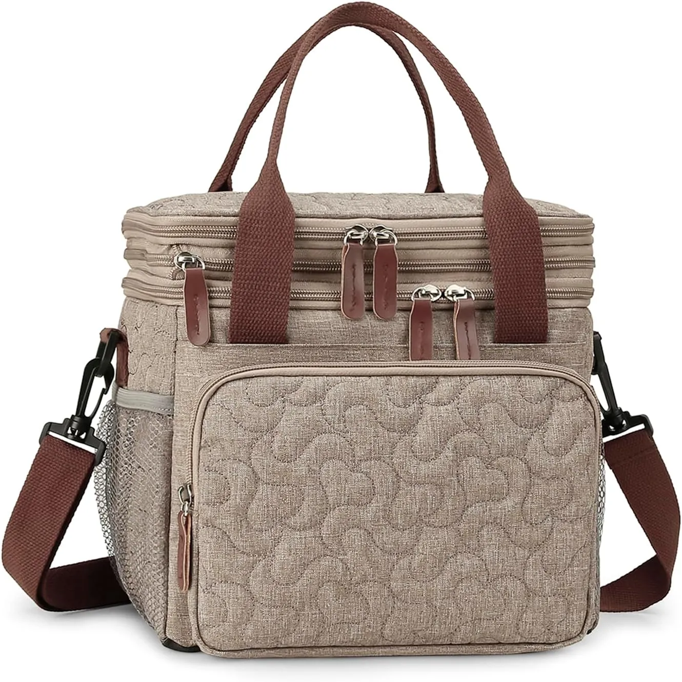 MOV COMPRA Lunch Bag for Women Men Double Deck Lunch Box,Expandable Large Lunch Bags,Leakproof Lunch Box Cooler Bag (Khaki)