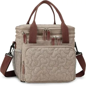 MOV COMPRA Lunch Bag for Women Men Double Deck Lunch Box,Expandable Large Lunch Bags,Leakproof Lunch Box Cooler Bag (Khaki)