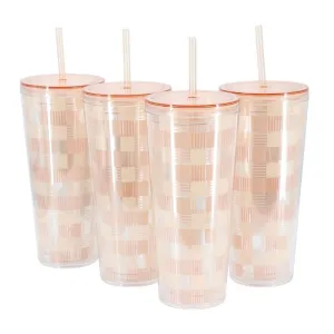 Mr. Coffee Modern Euphoria 4 Piece 23 Ounce Plastic Tumbler with Straw and Lid S