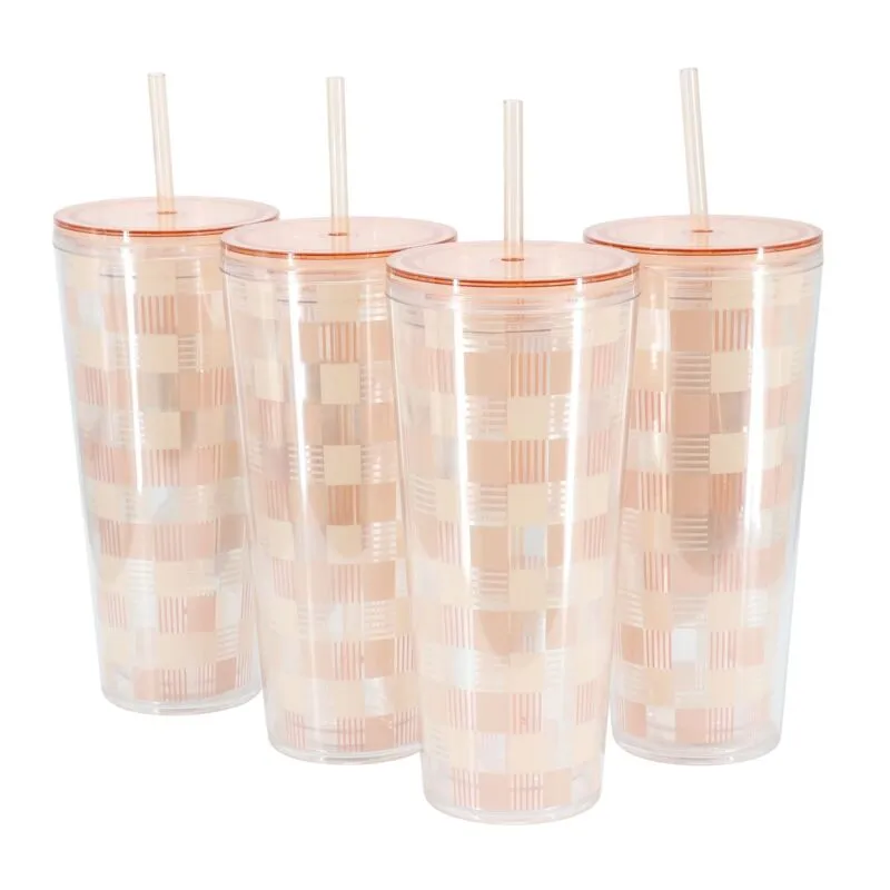 Mr. Coffee Modern Euphoria 4 Piece 23 Ounce Plastic Tumbler with Straw and Lid S