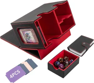 MTG Card Deck Box with Commander Card Windows and Dice Tray, Trading Card Storage Box Fits 200 Single Sleeved Cards, with 20-Sleeve Mini Card Binder