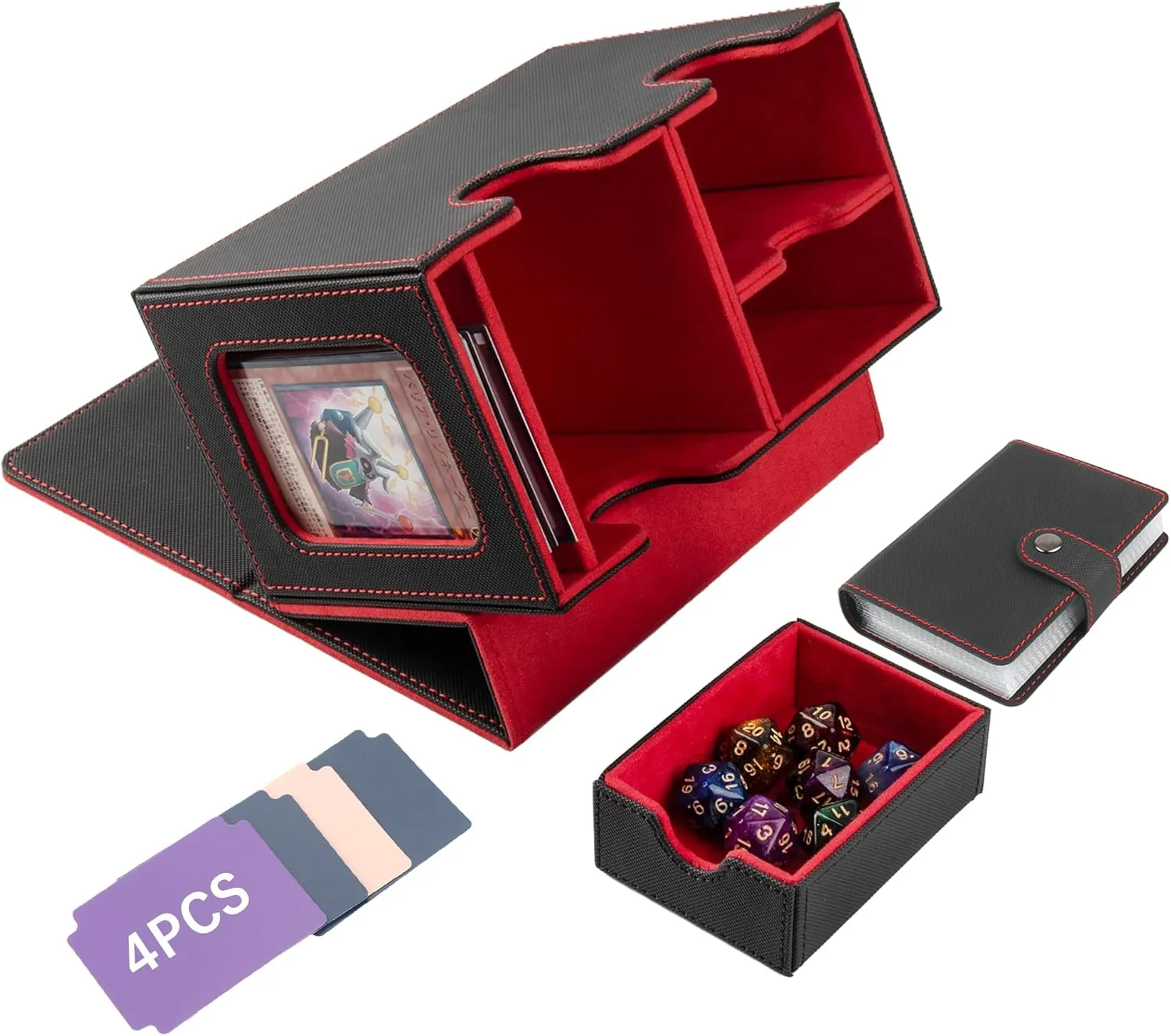 MTG Card Deck Box with Commander Card Windows and Dice Tray, Trading Card Storage Box Fits 200 Single Sleeved Cards, with 20-Sleeve Mini Card Binder