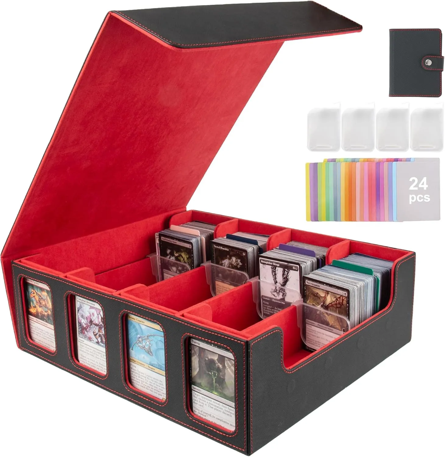 MTG Deck Box for Trading Cards with 4 Card Supporters, 3200  Card Storage with Cards Dividers, Commander Display Window and Mini Card Binder