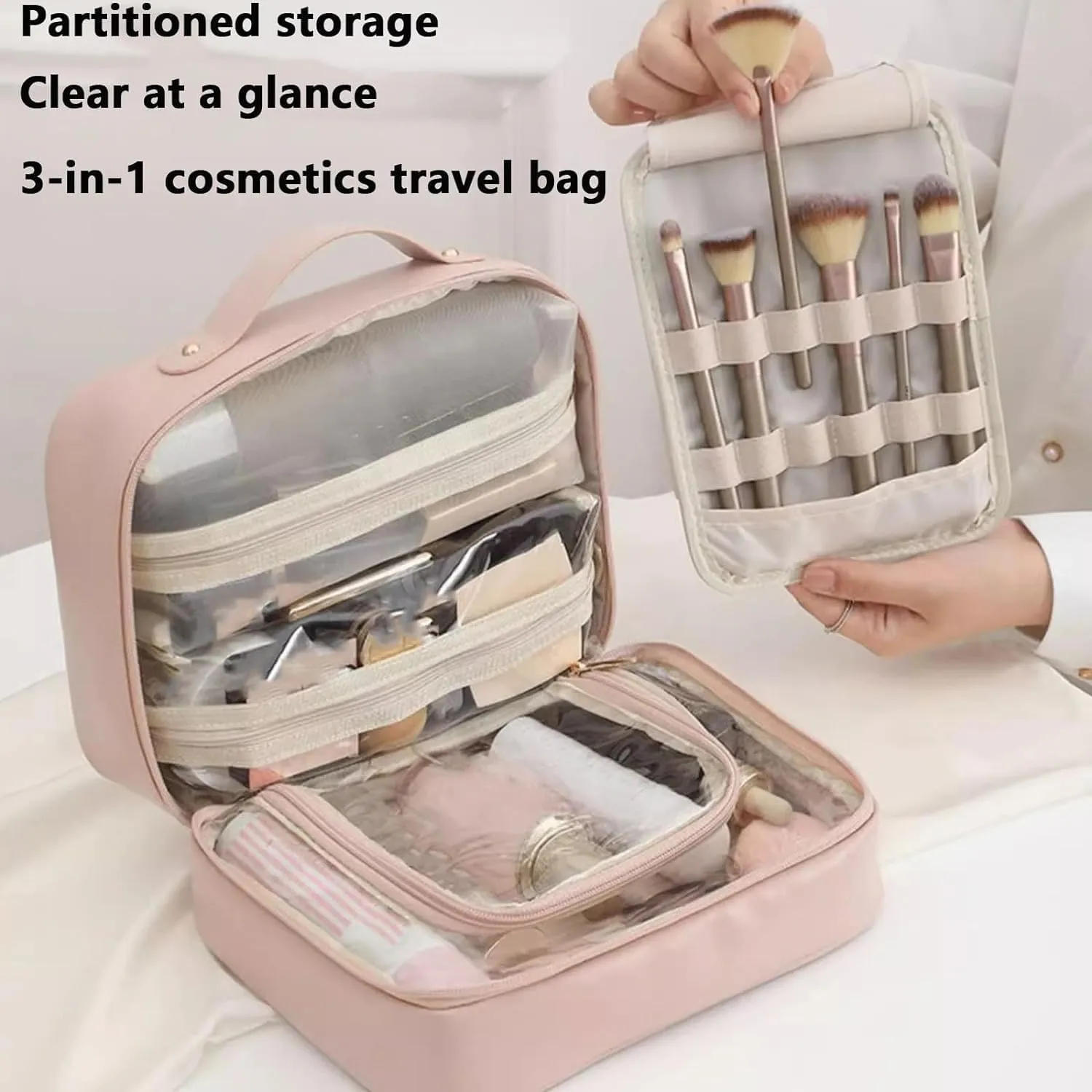 Multi-Compartment Toiletry Cosmetics Bag,Consulbefor Bag-Multi Compartment Toiletry/Cosmetic Bag,Set Patient Travel Makeup Bag,PU Leather Set Patient Cosmetic Bag (White)