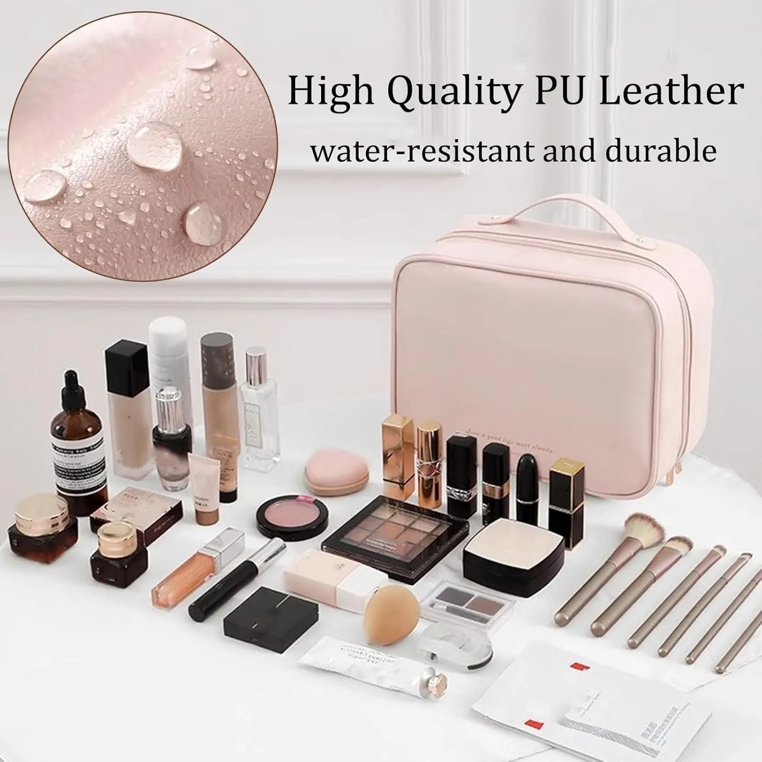 Multi-Compartment Toiletry Cosmetics Bag,Consulbefor Bag-Multi Compartment Toiletry/Cosmetic Bag,Set Patient Travel Makeup Bag,PU Leather Set Patient Cosmetic Bag (White)