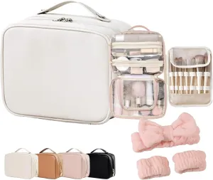 Multi-Compartment Toiletry Cosmetics Bag,Consulbefor Bag-Multi Compartment Toiletry/Cosmetic Bag,Set Patient Travel Makeup Bag,PU Leather Set Patient Cosmetic Bag (White)