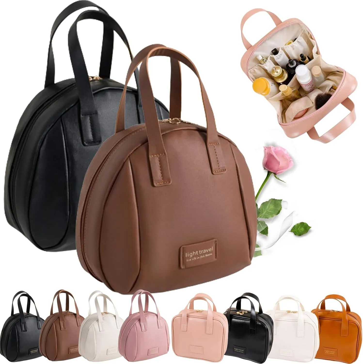 Multi-Layered Shell-Shaped Cosmetic Bag, Lightly Travel Shell Shaped Cosmetic Makeup Bag with Compartments, Waterproof PU Leather Toiletry Bag Handbag Pouch for Women (2pcs 1#)