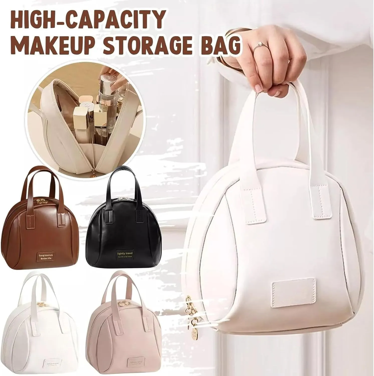 Multi-Layered Shell-Shaped Cosmetic Bag, Lightly Travel Shell Shaped Cosmetic Makeup Bag with Compartments, Waterproof PU Leather Toiletry Bag Handbag Pouch for Women (2pcs2 B#)