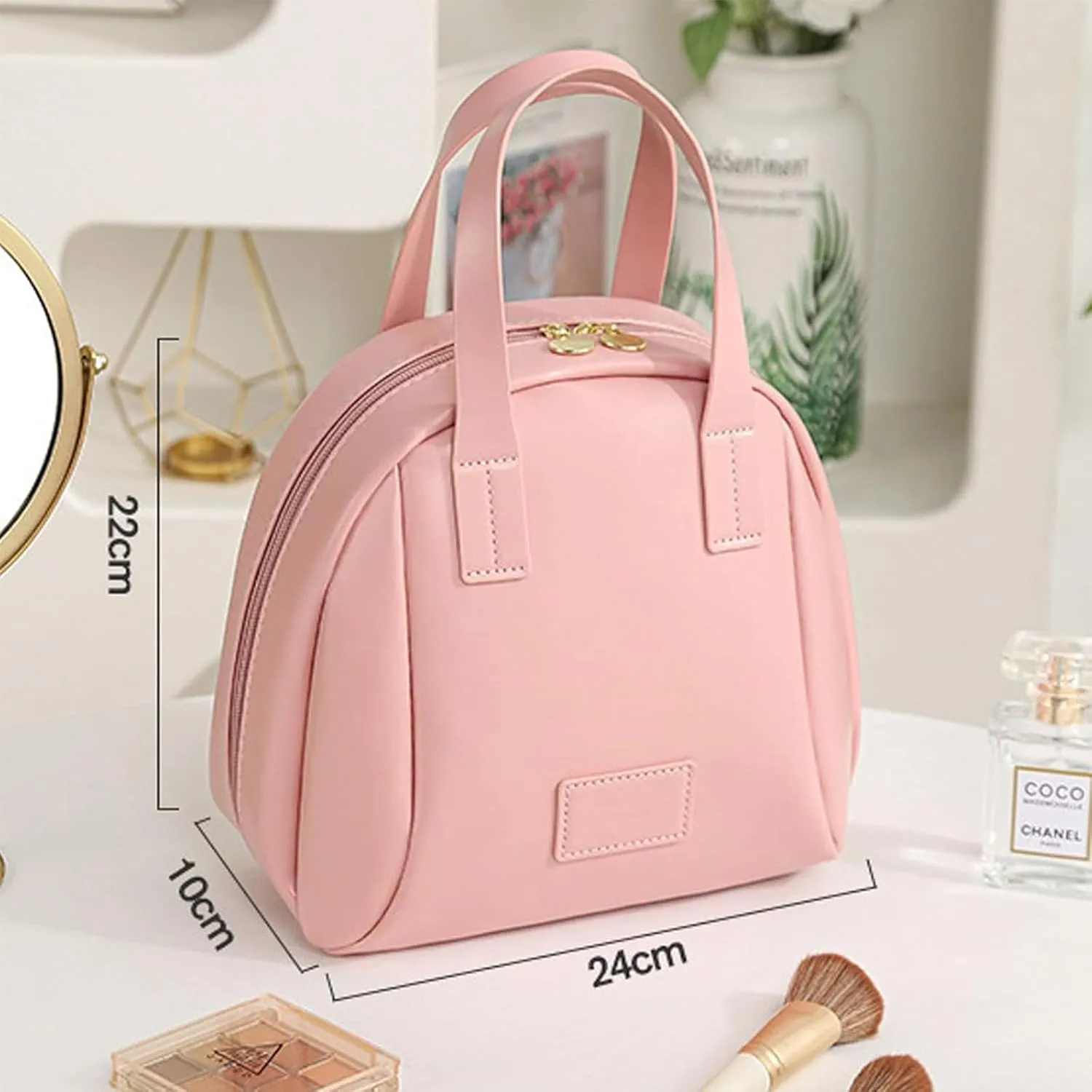 Multi-Layered Shell-Shaped Cosmetic Bag, Lightly Travel Shell Shaped Cosmetic Makeup Bag with Compartments, Waterproof PU Leather Toiletry Bag Handbag Pouch for Women (2pcs2 B#)